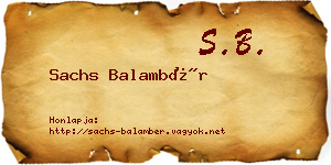 Sachs Balambér névjegykártya